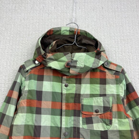 Y2K Burton Jacket Womens S Green / Orange Plaid Hooded Snowboarding / Ski - Picture 4 of 14